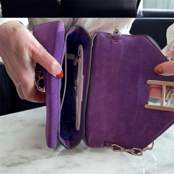 Henri Bendel Plaza Satchel/Crossbody Leather & Suede Bag Acai Purple - Picture 6 of 16